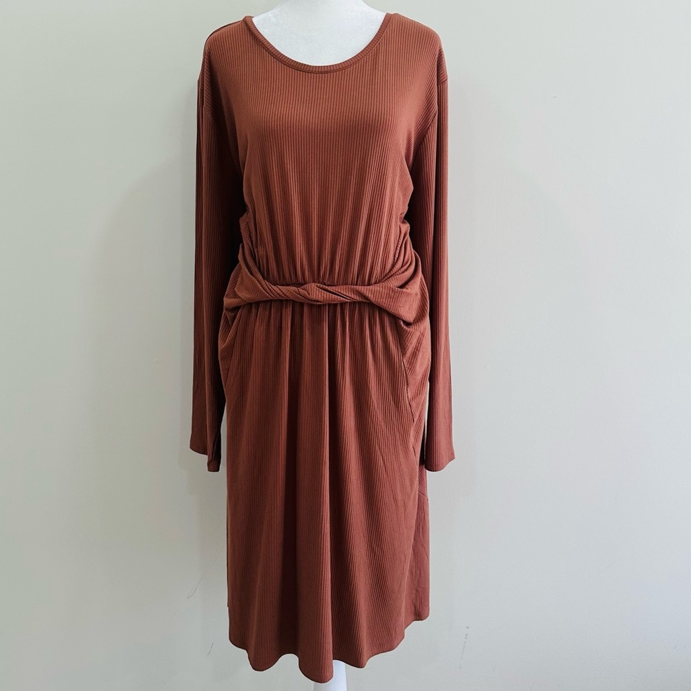 Maurices‎ 24/7 Women's Terra Cotta Long Sleeve Knit Midi Dress Sz 3X
